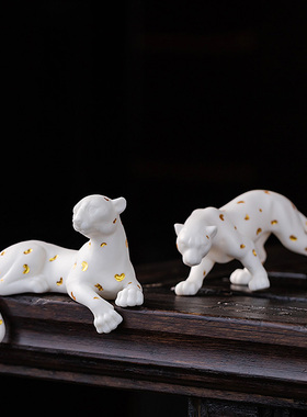 陶瓷金钱豹动物车载小摆件办公室客厅酒柜微景观盆景鱼缸造景装饰