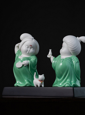 陶瓷摆件唐韵跳舞侍女一对青瓷