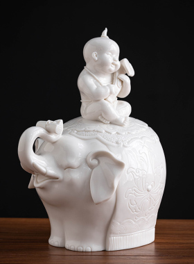 陶瓷摆件吉祥如意童子大象