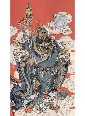 新中式财神赵公明门神秦琼尉迟恭镇宅挂画玄关客厅好运福气装饰画