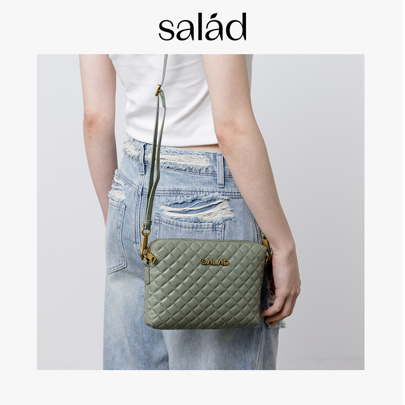 【官方正品】Salad菱格小方包轻奢真皮包包高级质感斜挎包女包-图1