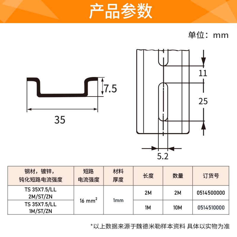 导轨TS35*7.5LL钢质35mm1米2M电气0514510000安装DIN卡轨-图2