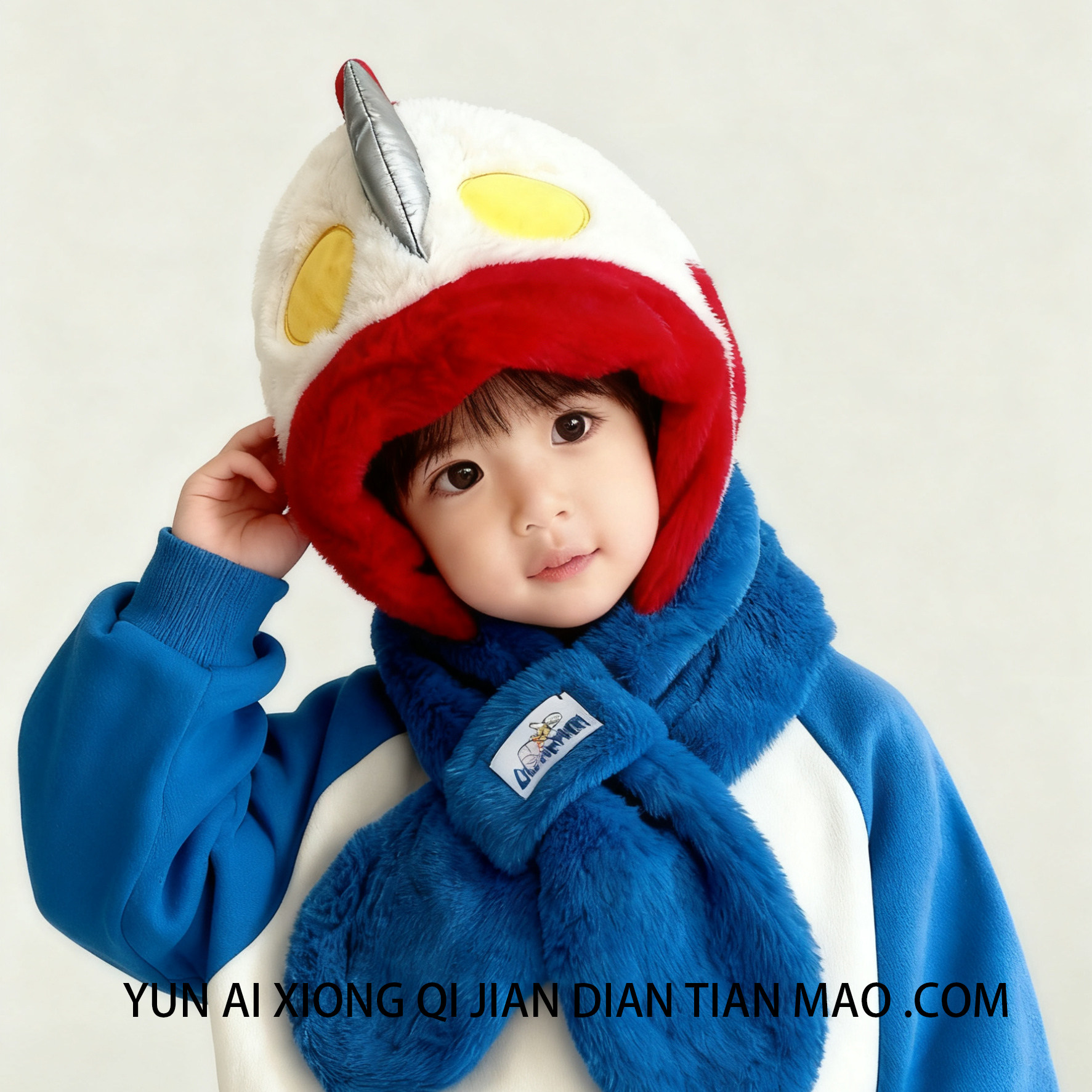 奥特曼儿童帽子围巾一体帽两件套冬季保暖男女宝宝防风加绒加厚,淘宝优惠券,粉丝福利购,淘宝优惠卷