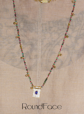 RoundFace卷轴系列蓝⾊⽴体镶⽯项链复古⼿⼯礼物