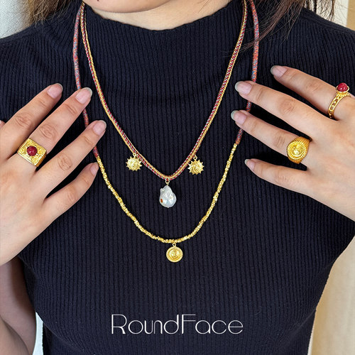 【杨采钰同款】RoundFace炼金术系列巴洛克珍珠太阳脸编织项链 - 图2