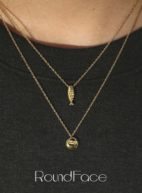 RoundFace圆脸特别系列金色元宝流金吊坠项链送礼女银镀18k金复古
