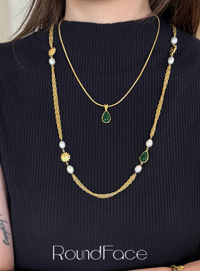 RoundFace 炼金术系列高级感笑脸珍珠复古串链生日礼物毛衣链金色
