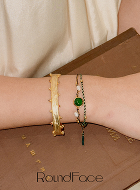 RoundFace 诗篇系列 绿⾊琉璃⽯⽴体高级感⼿链⼿⼯礼物送女友