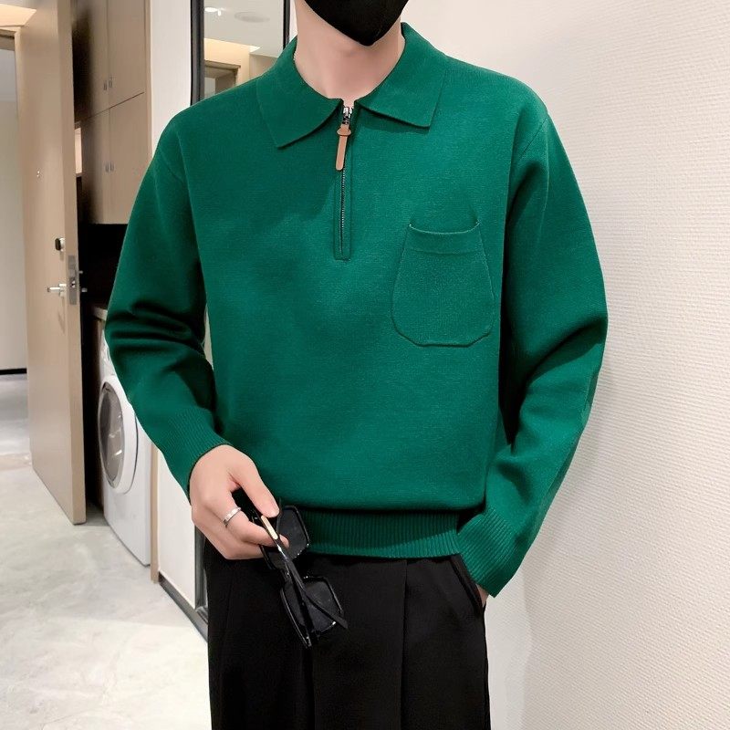 春秋季翻领针织卫衣男青年高级感冬季半拉链毛衣慵懒风百搭毛线衣,淘宝优惠券,粉丝福利购,淘宝优惠卷