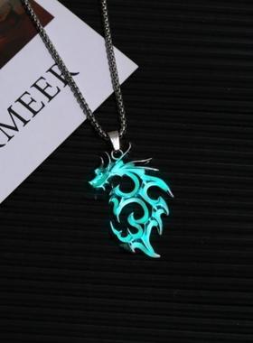 夜光狼王三件套火焰龙翼龙复古嘻哈个性街头儿童发光吊坠项链男