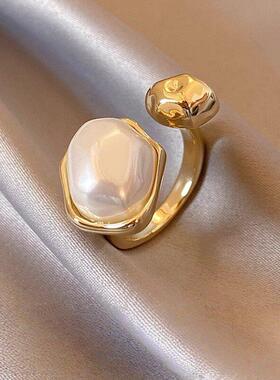 巴洛克珍珠戒指女小众设计轻奢高级感开口食指戒2025新款复古指环