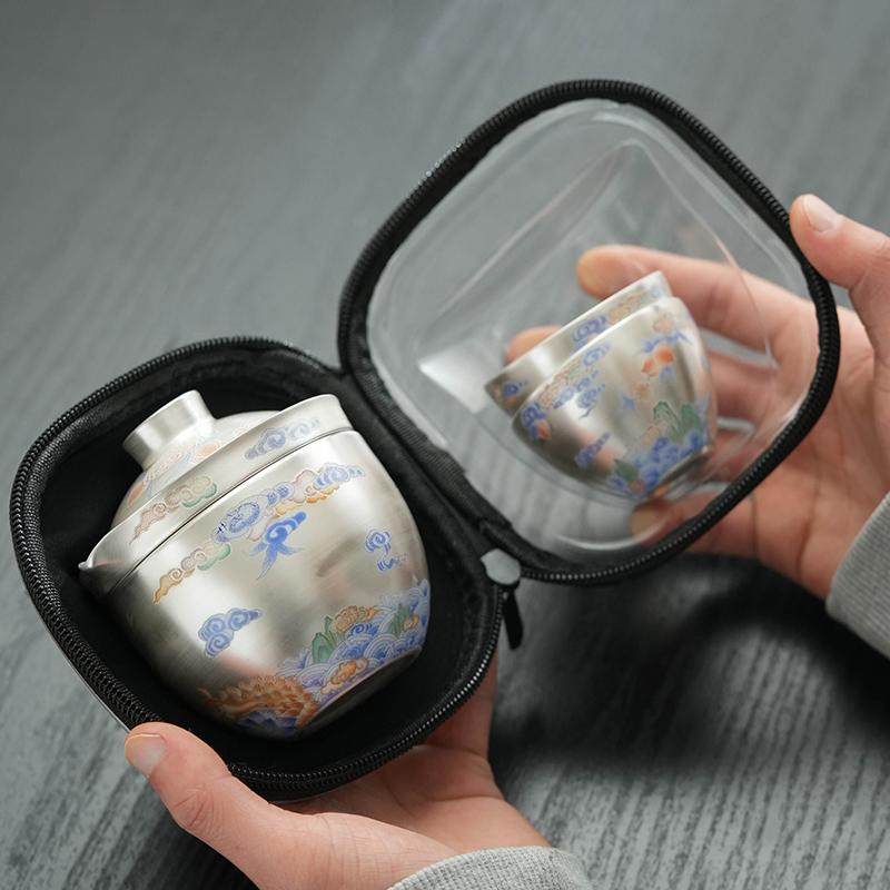 纯银茶具一鹿有你旅行茶具一壶三杯快客杯便携式户外车载陶瓷礼品,淘宝优惠券,粉丝福利购,淘宝优惠卷