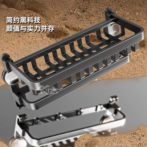 新款壁挂式吸盘枪灰家用免打孔浴室置物架卫生间墙壁可折叠毛巾架 - 图1