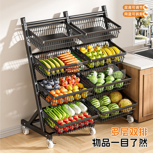 可调节小推车置物架厨房家用多层水果蔬菜篮子收纳筐落地零食货架 - 图1