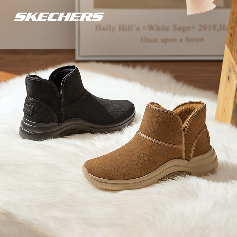 Skechers斯凯奇女鞋秋冬反毛皮松糕底中筒雪地靴加绒保暖靴144279