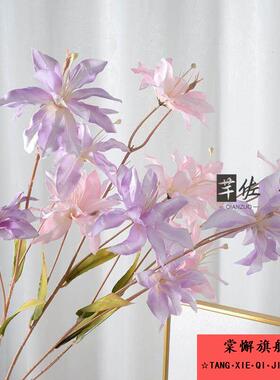 彷真花3头绢布百合花 北欧家居插花装饰彷真假花婚庆摄影厂家