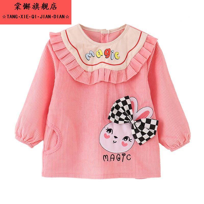 Baby girl's smock, autumn and winter outer wear, foreign-style children's eating bib, waterproof and anti-dirty baby rice pocket, crystal velvet apron