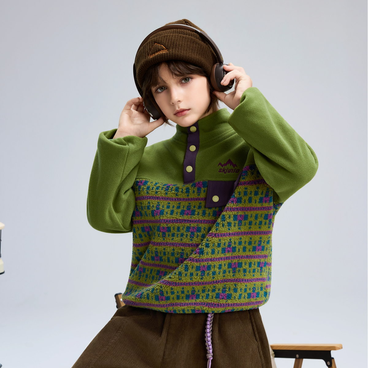 ASK儿童卫衣2025秋季新款男童梭织拼接卫衣中大童长袖 - 图1