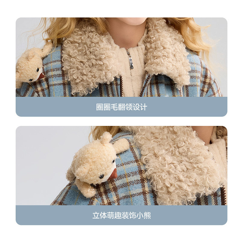 ask儿童外套2025春秋季新款女童格子毛呢上衣中大童甜酷外衣,淘宝优惠券,粉丝福利购,淘宝优惠卷