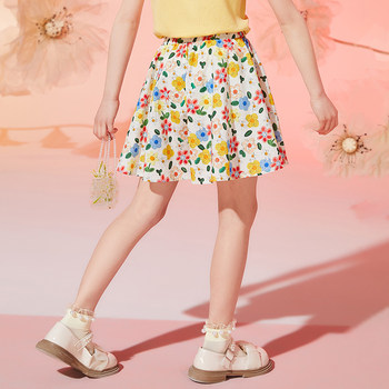 ASKjunior Girls Pants 2024 Summer Cool Feeling Medium and Big Children Shorts Floral Shorts Small Fresh Skirts Beach Style