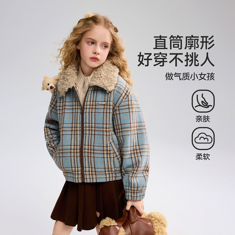 ask儿童外套2025春秋季新款女童格子毛呢上衣中大童甜酷外衣,淘宝优惠券,粉丝福利购,淘宝优惠卷