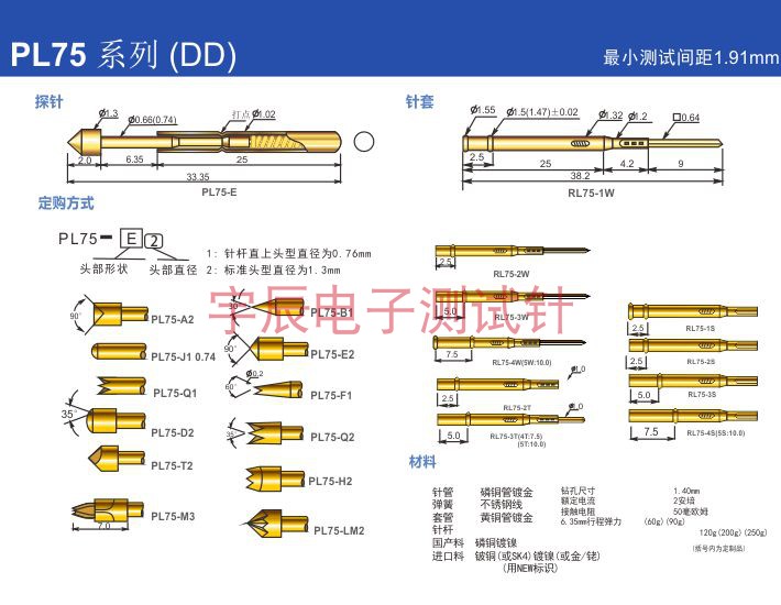 1.4针套RL75-3S 环高5.0mm 压扁尾巴针套PL75探针座 内径1.0针套 - 图0