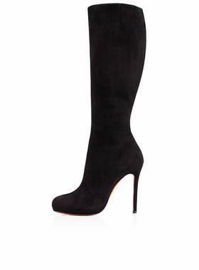 欧美黑色高跟及膝靴冬季女长靴圆头细跟薄水台女靴women's 时装靴