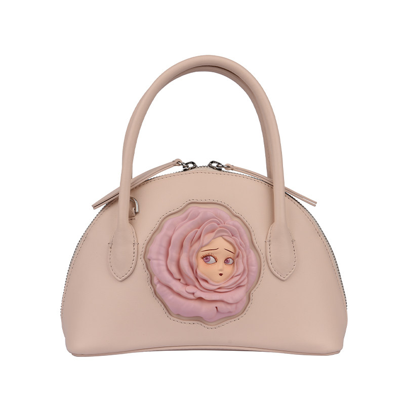 anna loch粉色玫瑰浮雕真皮贝壳包 AnnaLoch女士包袋