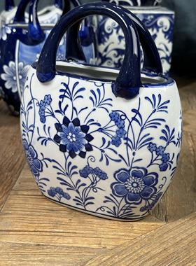 陶瓷国风青花手绘花瓶花篮兔子摆件花卉餐盘果碗汤碗奶壶托 托盘