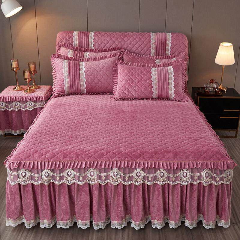 冬季水晶绒床裙床罩三件套加厚防滑床套加棉防尘罩席梦思保护套,淘宝优惠券,粉丝福利购,淘宝优惠卷