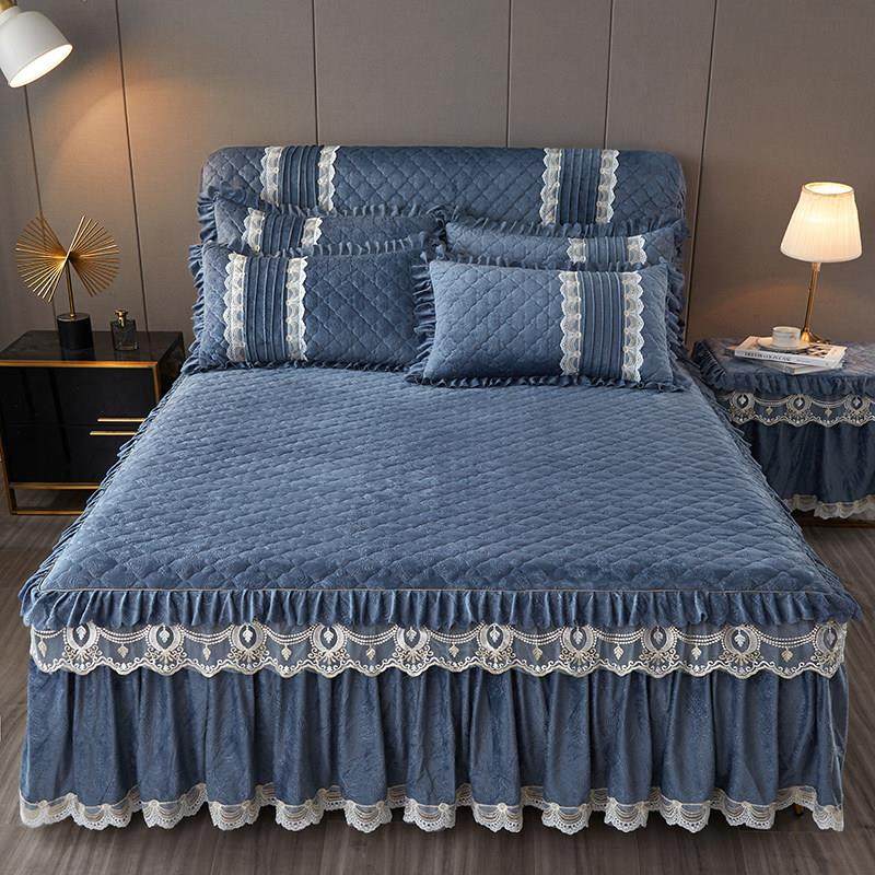 冬季水晶绒床裙床罩三件套加厚防滑床套加棉防尘罩席梦思保护套,淘宝优惠券,粉丝福利购,淘宝优惠卷
