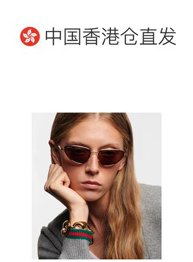 1h可退 香港直邮Gucci 古驰 女士 徽标猫眼太阳眼镜 brown棕色 舒