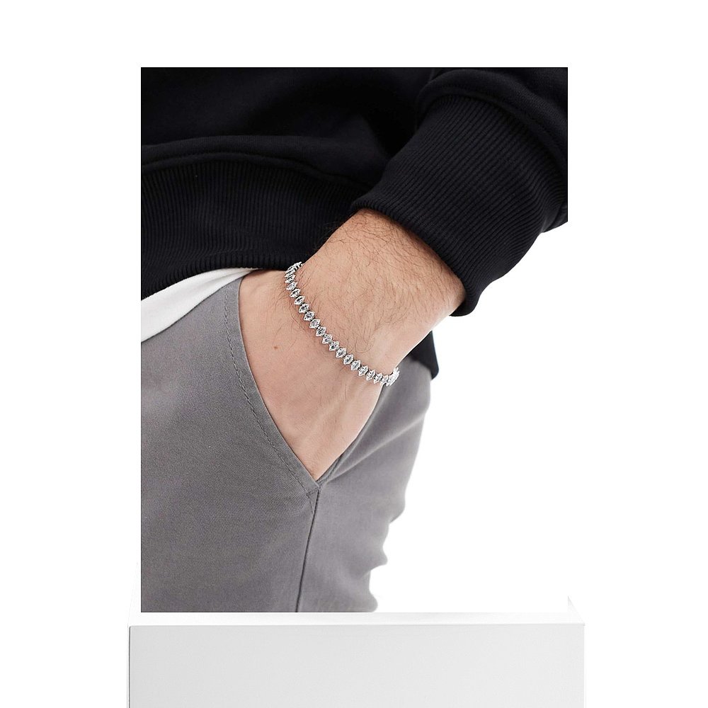 香港直邮ASOS 男士 marquise 设计防水不锈钢密镶水晶手链(银色) - 图3