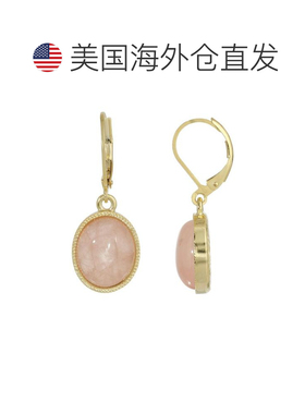 【美国直邮】2028|14K 镀金玫瑰石英半宝石椭圆形耳环吊坠饰品