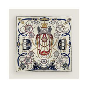 1h可退 欧洲直邮Hermes爱马仕 女士奶油色/蓝色真丝方巾围巾披肩