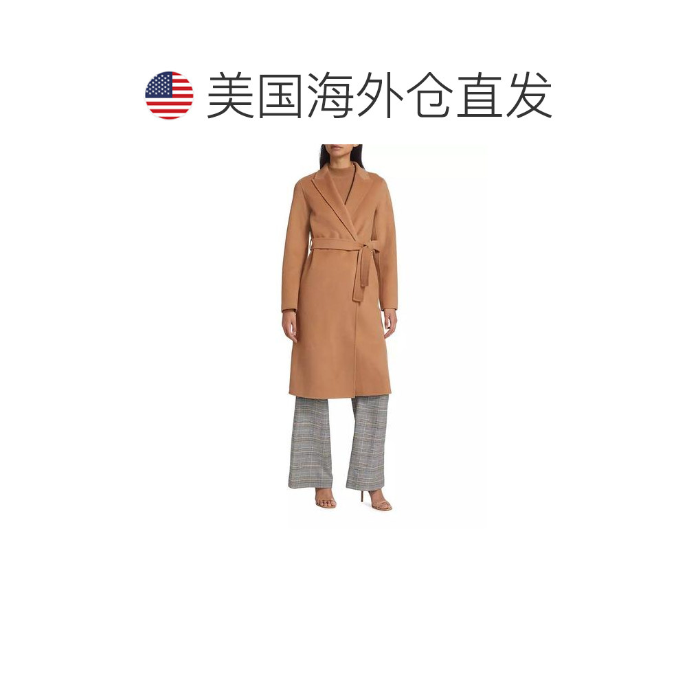 1h可退 【美国直邮】Elie Tahari Nora腰带羊毛混纺裹身外套 女装,淘宝优惠券,粉丝福利购,淘宝优惠卷