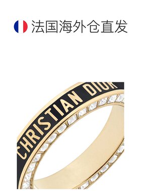 欧洲直邮DIOR/迪奥24新款 女士金黑混色饰面金属嵌白色水晶戒指