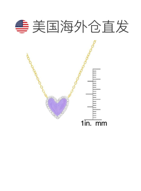 【美国直邮】14k 镀金纯银钻石紫色珐琅心形“爱”18 英寸吊坠项1