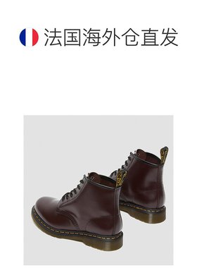 欧洲直邮DR. MARTENS 男女同款暗红色皮革光滑饰面6孔低帮马丁靴