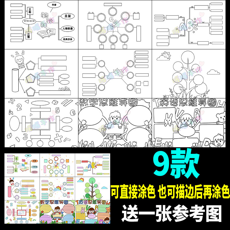 中小学生英语数学语文思维导图手小抄报一二三四五六年级纸质模板
