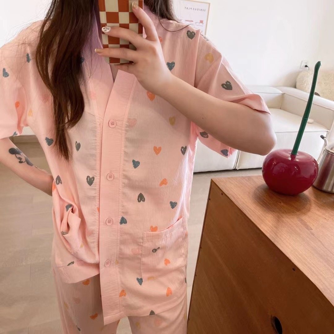 日系爱心和服休闲家居短袖舒适睡衣 梦宝芬睡衣/家居服套装
