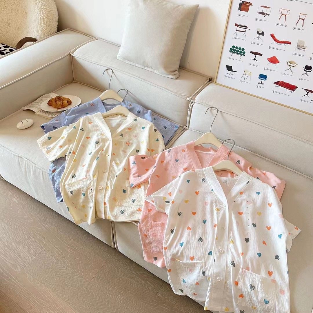 日系爱心和服休闲家居短袖舒适睡衣 梦宝芬睡衣/家居服套装