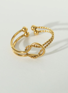 欧美经典麻花扭结开口独特戒指