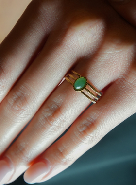HACKNEY NINE英国伦敦轻奢饰品欧美复古宫廷东陵玉18K镀金戒指