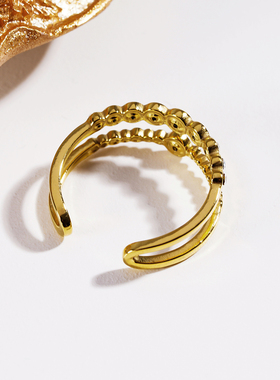 复古戒指18K镀金双环开口可调节