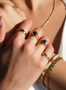 HACKNEY NINE英国伦敦轻奢饰品18K镀金双环黑白钻现代独特戒指