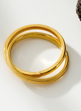 双环简约叠戴戒指18K镀金欧美