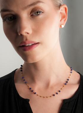 英国HACKNEY NINE轻奢欧美风独特原创金珠天然青金石18K镀金项链