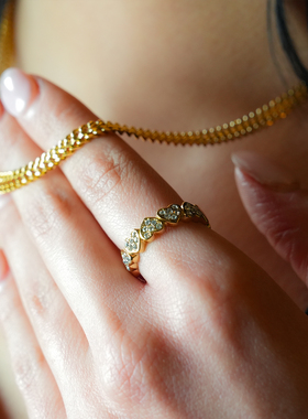 HACKNEY NINE英国伦敦轻奢饰品欧美精致爱心镶嵌钻18K镀金戒指