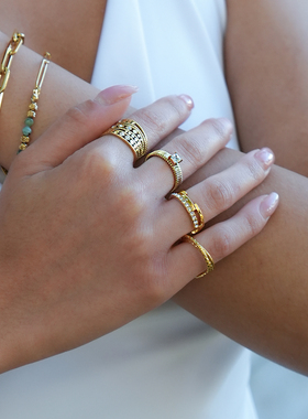 HACKNEY NINE英国伦敦轻奢饰品镶嵌方钻18K镀金单环简约个性戒指